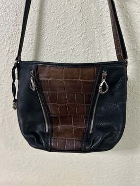 Brighton Black and Brown Croc-Embossed Leather Shoulder Bag